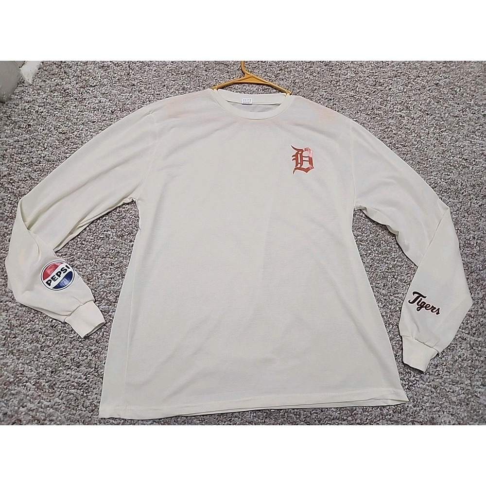 Detroit Tigers Long Sleeve Shirt XL Ivory Sheer Pepsi Logo 2024 SGA MLB Baseball